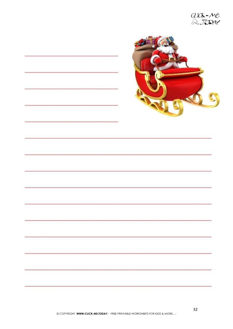 Free printable letter to Santa template sleigh with lines 32